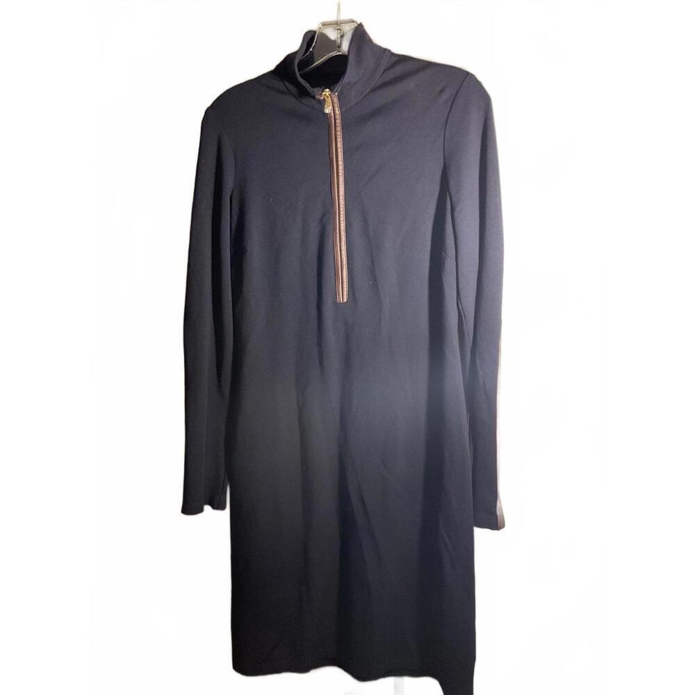 Lauren Ralph Lauren  Navy Zip Dress/High Collar/Leather accents Size S/M